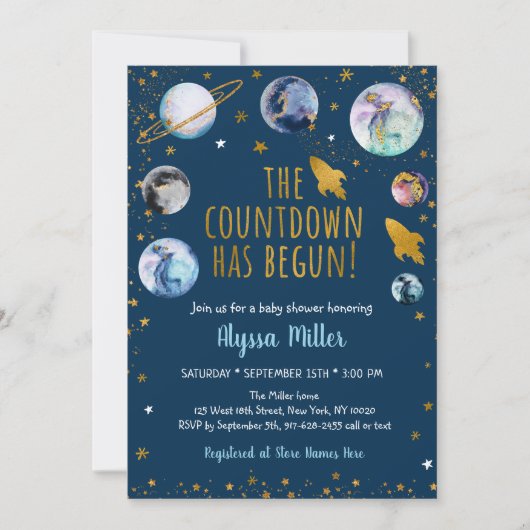 Blauw goudgalaxy Space Counting Baby shower Kaart (Voorkant)