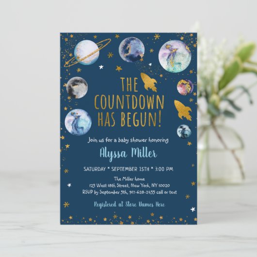 Blauw goudgalaxy Space Counting Baby shower Kaart (Staand voorkant)