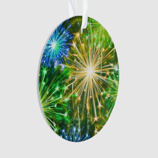 Blauw Goudgeel vuurwerk Ornament (voorkant)