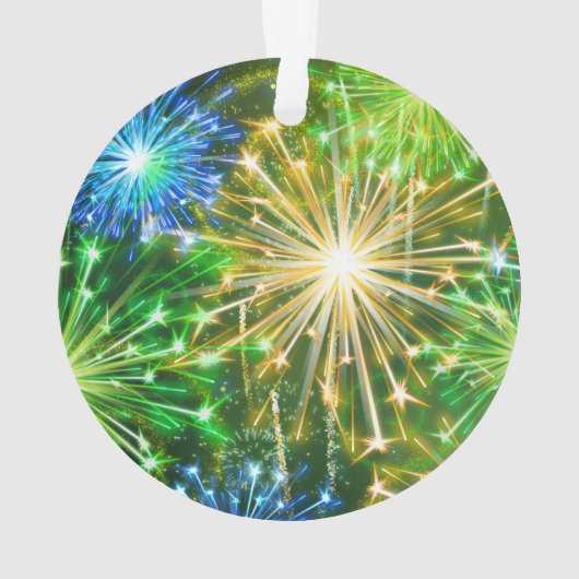 Blauw Goudgeel vuurwerk Ornament (achterkant)