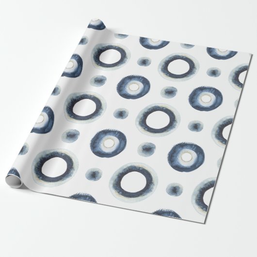 Blauw goudgemarmerd waterverf patroon cadeaupapier (Uitgerold)