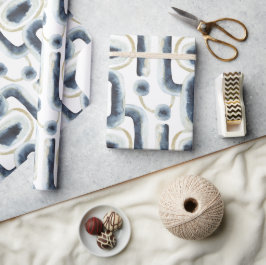 Blauw goudgemarmerd waterverf patroon cadeaupapier