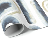 Blauw goudgemarmerd waterverf patroon cadeaupapier (Rol Hoek)