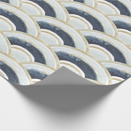 Blauw goudgemarmerd waterverf patroon cadeaupapier (Hoek)