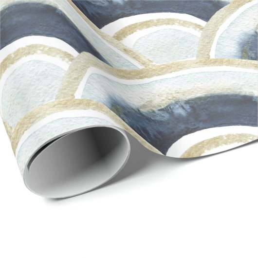Blauw goudgemarmerd waterverf patroon cadeaupapier (Rol Hoek)