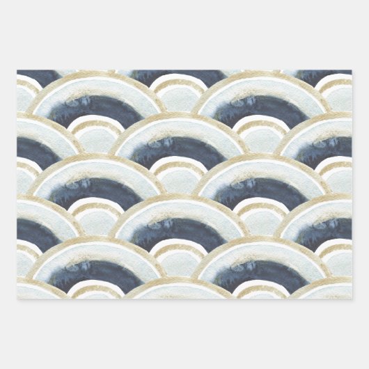 Blauw goudgemarmerd waterverf patroon inpakpapier vel (Voorkant)