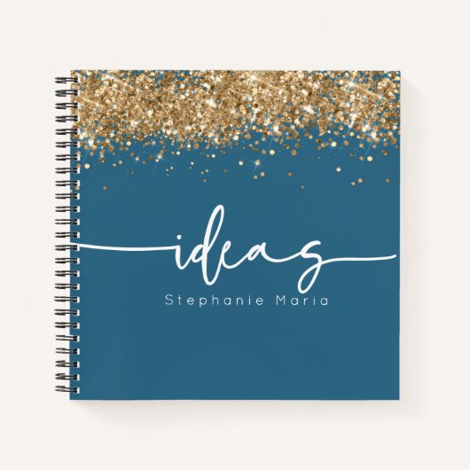 Blauw goudglitter aangepast idee notitieboek (Voorkant)