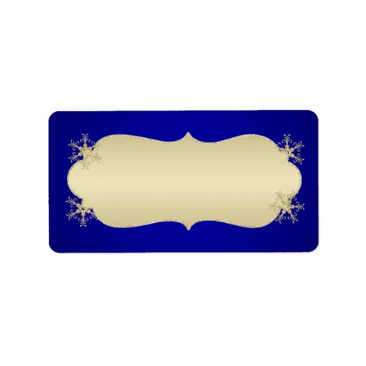 Blauw, goudglitter Snowflakes Adres label leeg (Voorkant)