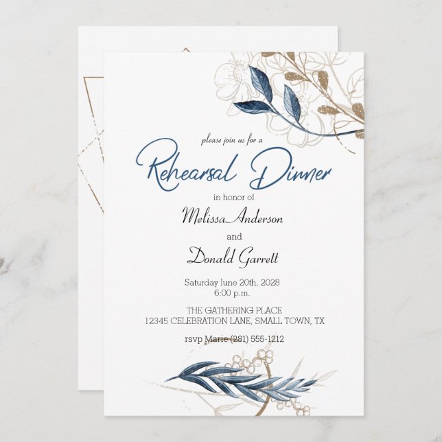 Blauw goudgroen Elegant repetitief diner (Voorkant / Achterkant)