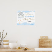 Blauw goudjongen olifant baby shower welkom bord poster (Keuken)