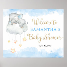 Blauw goudjongen olifant baby shower welkom bord poster