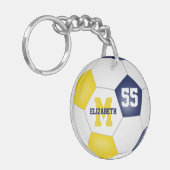 blauw goudkleurig label voetbal sleutelhanger (Voorkant Links)