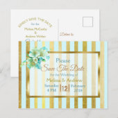 Blauw & goudlegant Floral Sla de datum-Briefkaarte Aankondigingskaart (Voorkant / Achterkant)