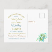 Blauw & goudlegant Floral Sla de datum-Briefkaarte Aankondigingskaart (Achterkant)