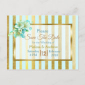 Blauw & goudlegant Floral Sla de datum-Briefkaarte Aankondigingskaart (Voorkant)