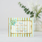 Blauw & goudlegant Floral Sla de datum-Briefkaarte Aankondigingskaart (Staand voorkant)