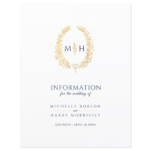 Blauw goudmonogram met informatie over bruiloft