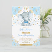 Blauw goudolifant Baby shower klein Man Kaart (Staand voorkant)