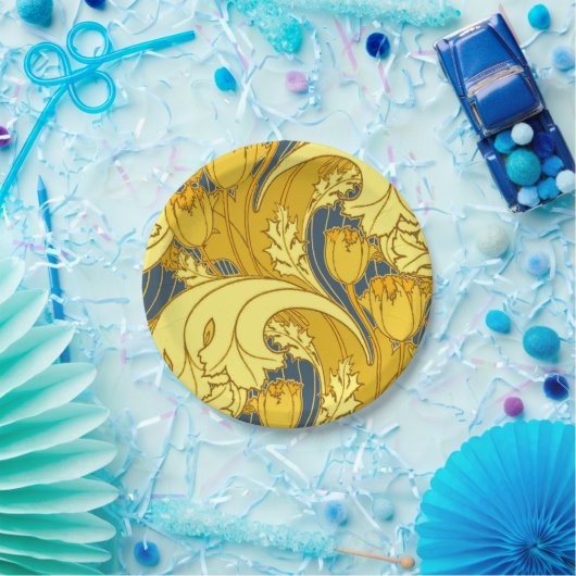  blauw goudpatroon papieren bordje (Feest)