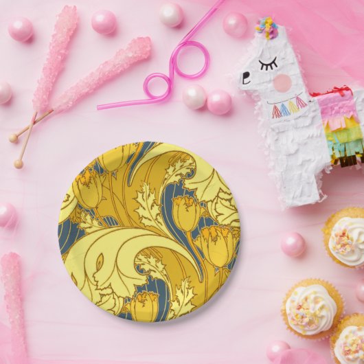  blauw goudpatroon papieren bordje (Feest)