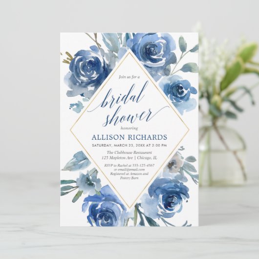 Blauw goudpinda's waterverf elegant vrijgezellenfe kaart (Staand voorkant)