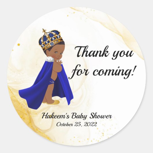Blauw goudprins baby shower - Dank je sticker (Voorkant)