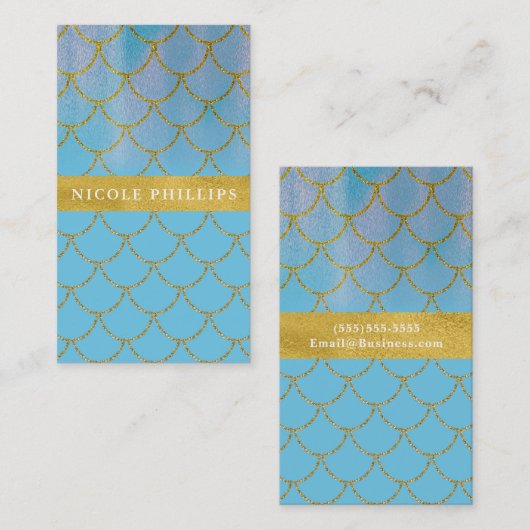 Blauw & goudschaar Zeemeermin Visitekaartje (Voorkant / Achterkant)