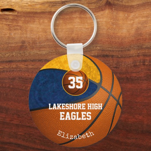 blauw goudteam dichters basketbal sleutelhanger (Voorkant)