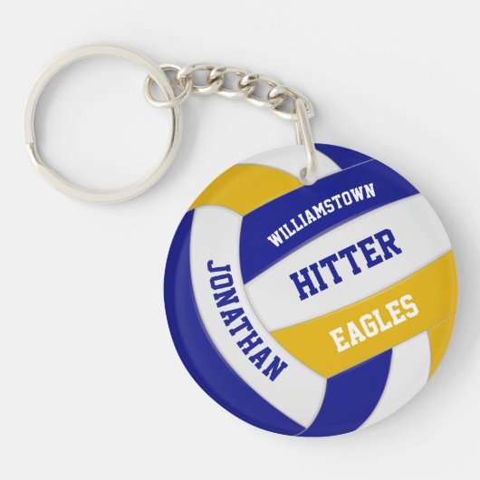 blauw goudteam kleuren gepersonaliseerd volleybal sleutelhanger (Voorkant)