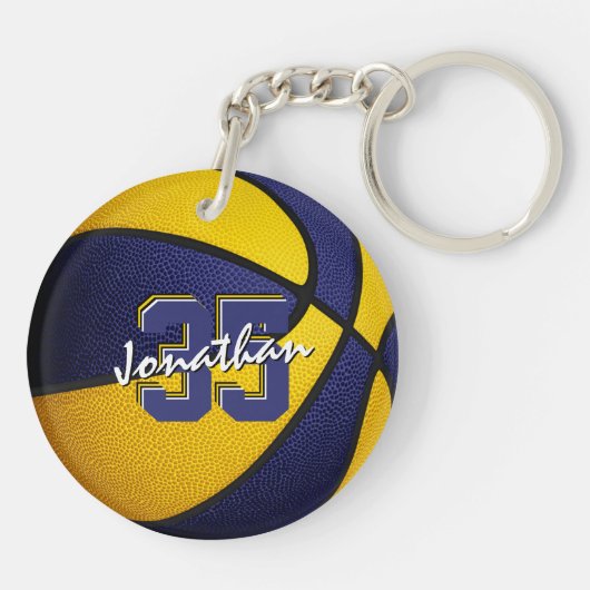 blauw goudteam kleuren jongens basketbal sleutelhanger (Achterkant)