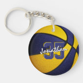 blauw goudteam kleuren jongens basketbal sleutelhanger (Voorkant)