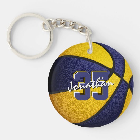 blauw goudteam kleuren jongens basketbal sleutelhanger (Voorkant)