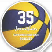 blauw goudteam kleuren jongens basketbal sticker (Voorkant)