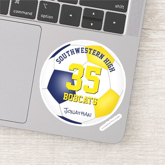 blauw goudteam kleuren jongens voetbal sticker (Detail)