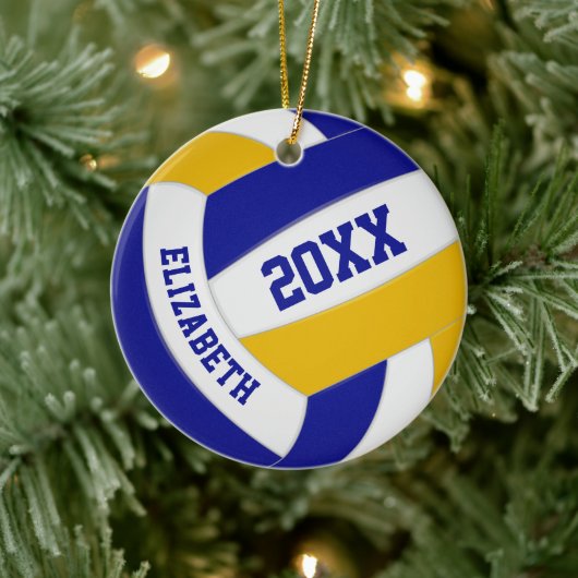 blauw goudteam kleuren jongens volleybal keramisch ornament (Boom)