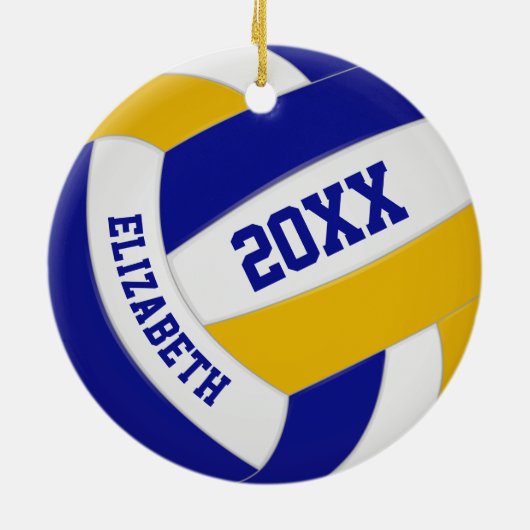 blauw goudteam kleuren jongens volleybal keramisch ornament (Achterkant)
