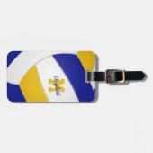 blauw goudteam kleuren monogrammen volleybal bagagelabel (Voorkant horizontaal)