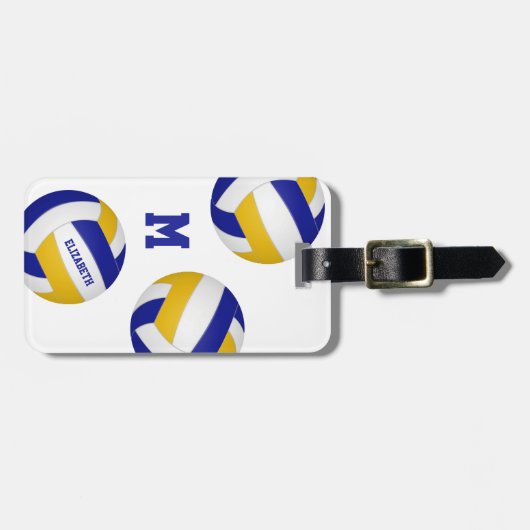 blauw goudteam kleuren monogrammen volleybaltas bagagelabel (Voorkant horizontaal)
