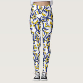 blauw goudteam kleuren volleybalkenpatroon leggings