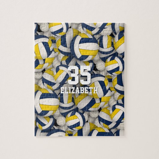 blauw goudteam voor meisjes volleybal legpuzzel (Verticaal)