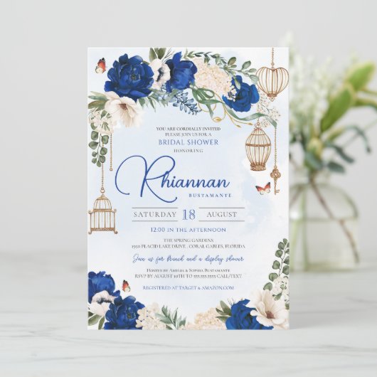 Blauw goudvlinder Vrijgezellenfeest Kaart (Staand voorkant)