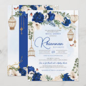 Blauw goudvlinder Vrijgezellenfeest Kaart (Voorkant / Achterkant)