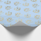 Blauw/goudvormig patroon cadeaupapier (Hoek)