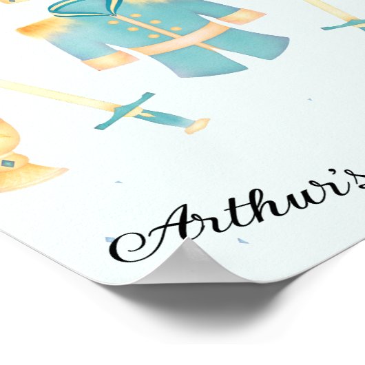 Blauw & goudWaterverf Welkomstteken Kleine Prins Poster (Hoek)