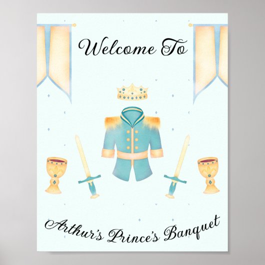 Blauw & goudWaterverf Welkomstteken Kleine Prins Poster (Voorkant)