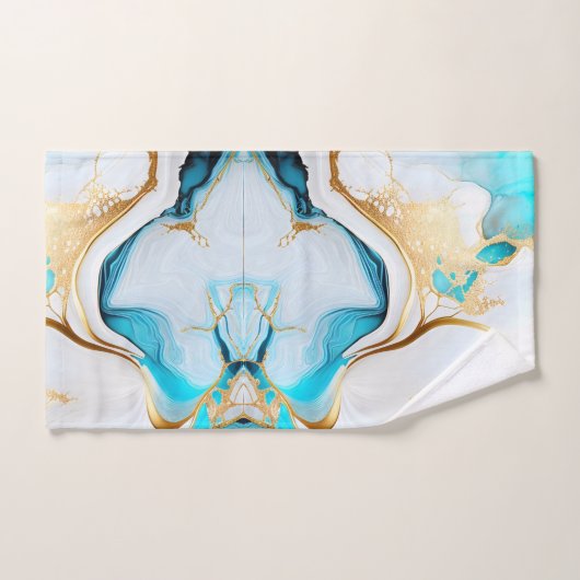 blauw goudwit marmerontwerp bad handdoek (Handdoek)