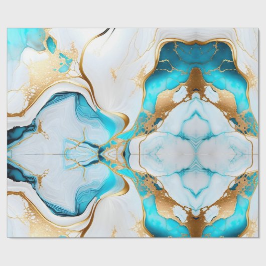 blauw goudwit marmerontwerp cadeaupapier (Vlak)