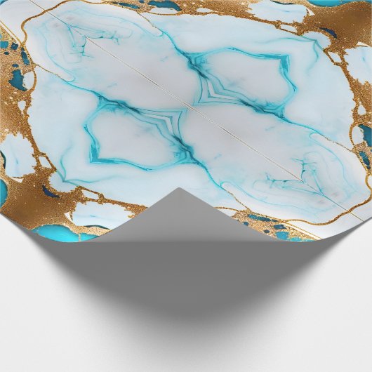 blauw goudwit marmerontwerp cadeaupapier (Hoek)