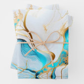 blauw goudwit marmerontwerp inpakpapier vel (In situ)