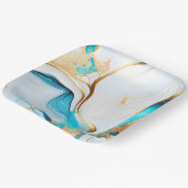  blauw goudwit marmerontwerp papieren bordje (Gebogen)